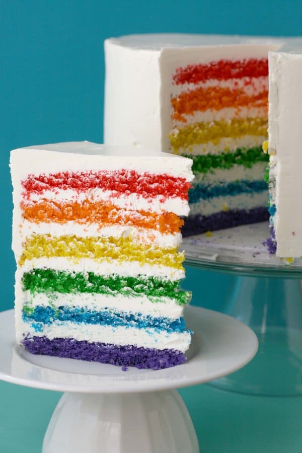 White cake with rainbow layers