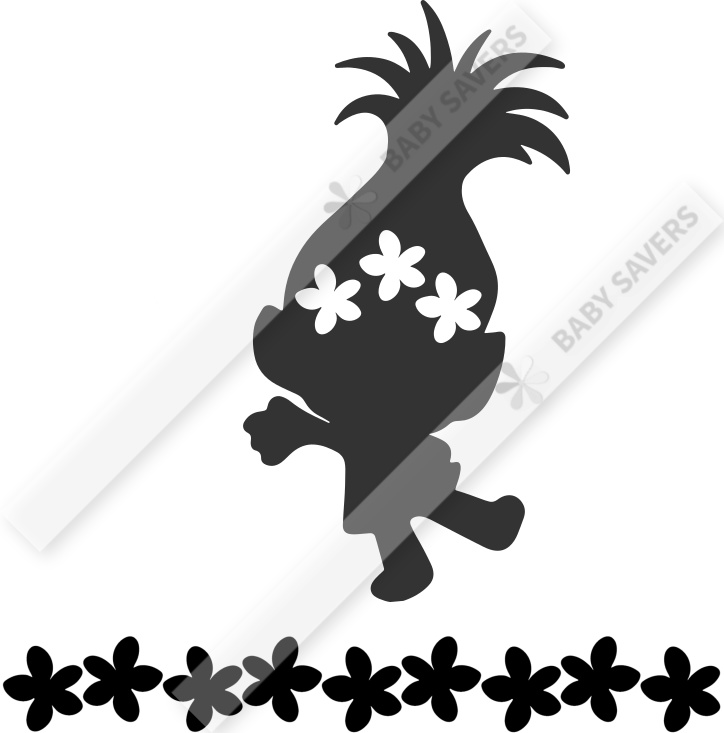 silhouette of poppy from trolls with flower headband and flower chain