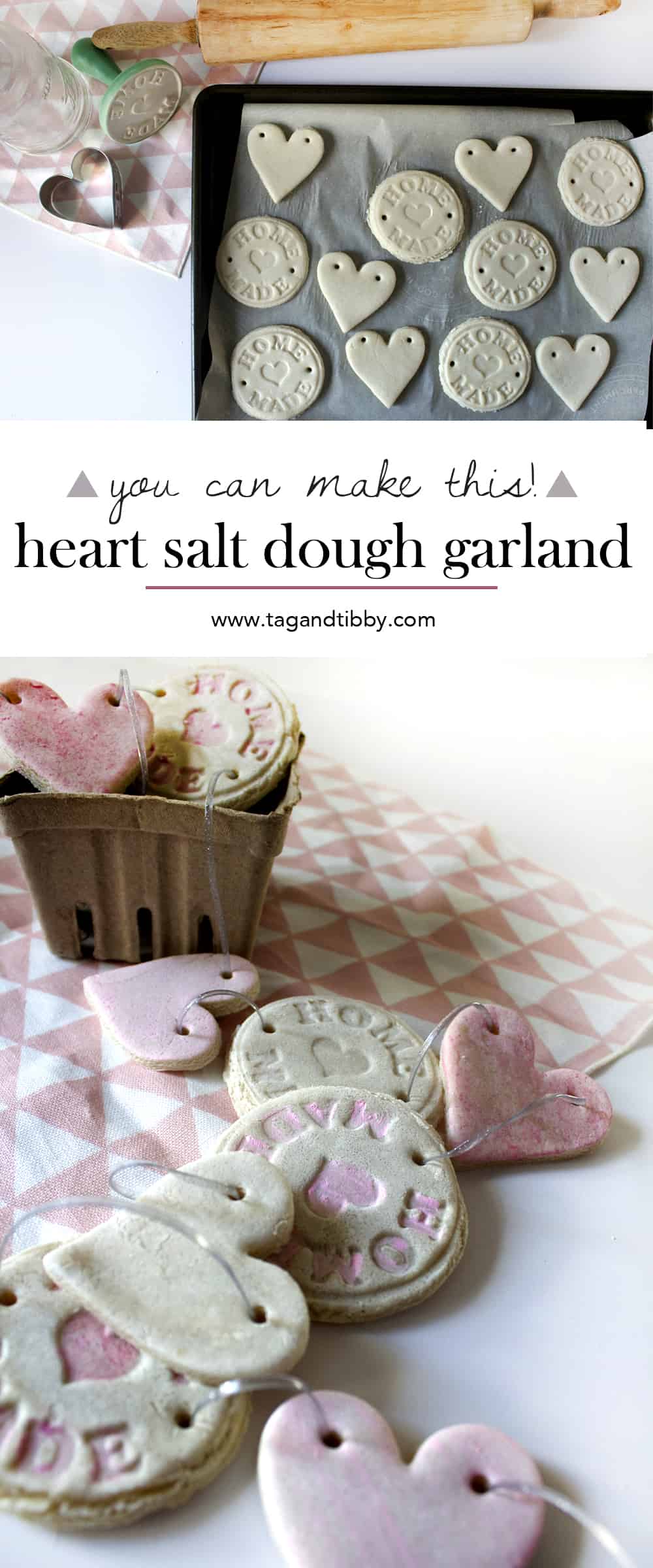 salt dough garland with hearts