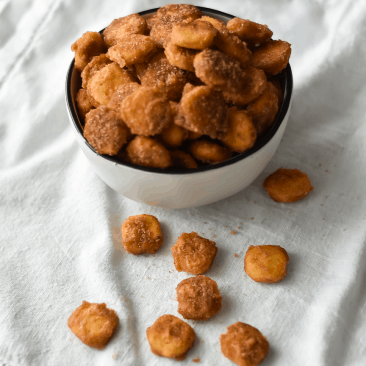 sweet and salty snack mix in white bowl