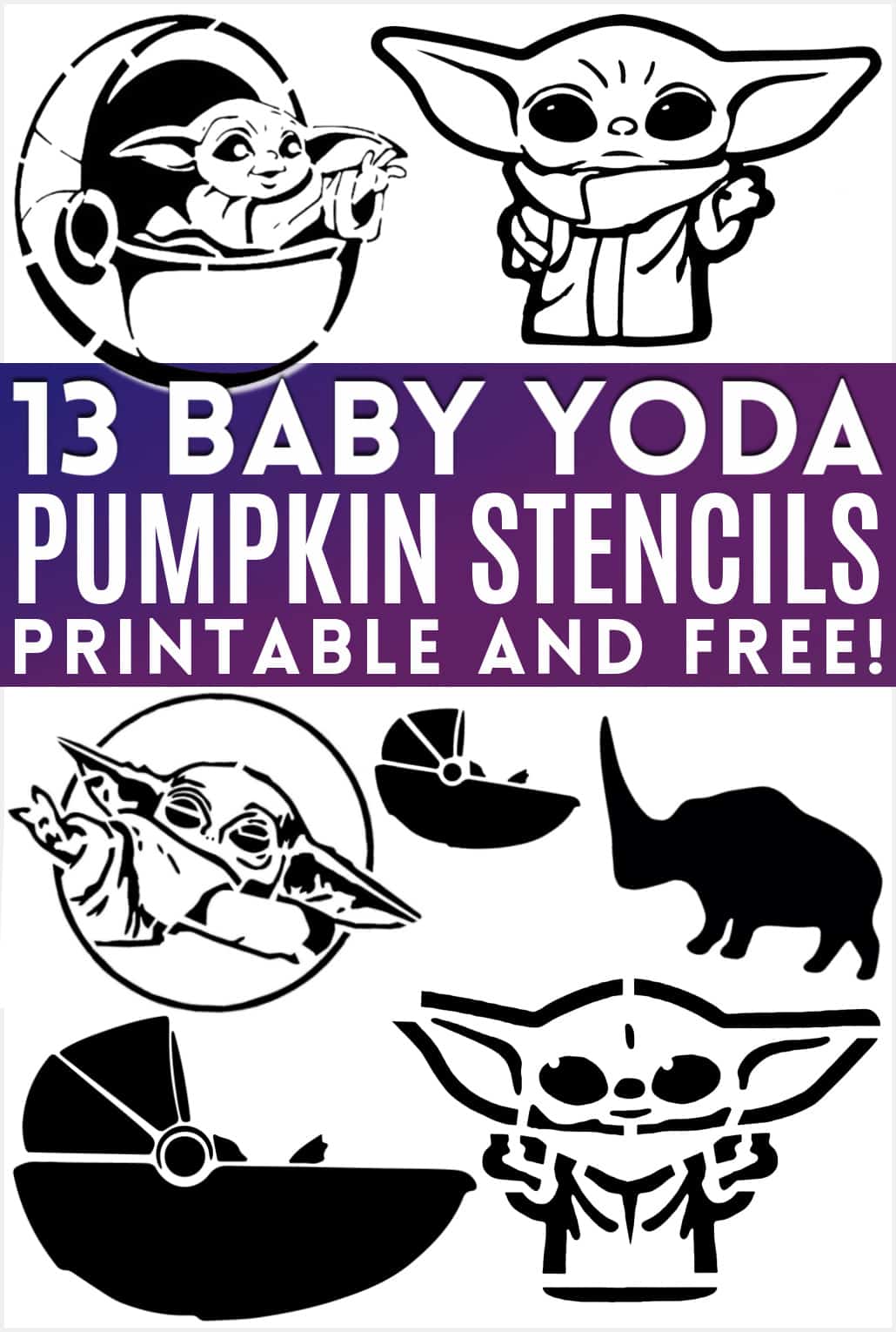 Baby yoda pumpkin stencils images on a white background