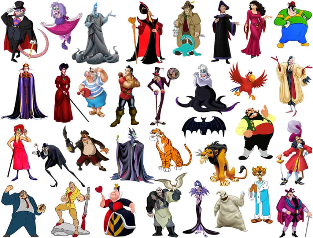 All classic Disney villains on a white background