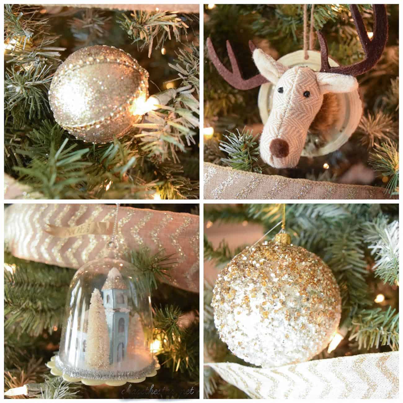 Gold and white Christmas tree with gold and white ornaments