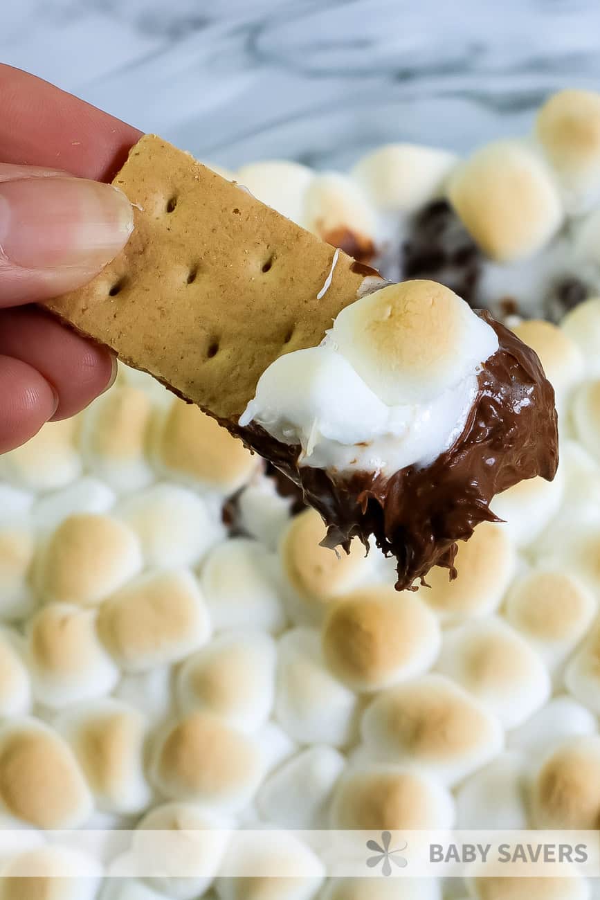 smores dip on graham cracker