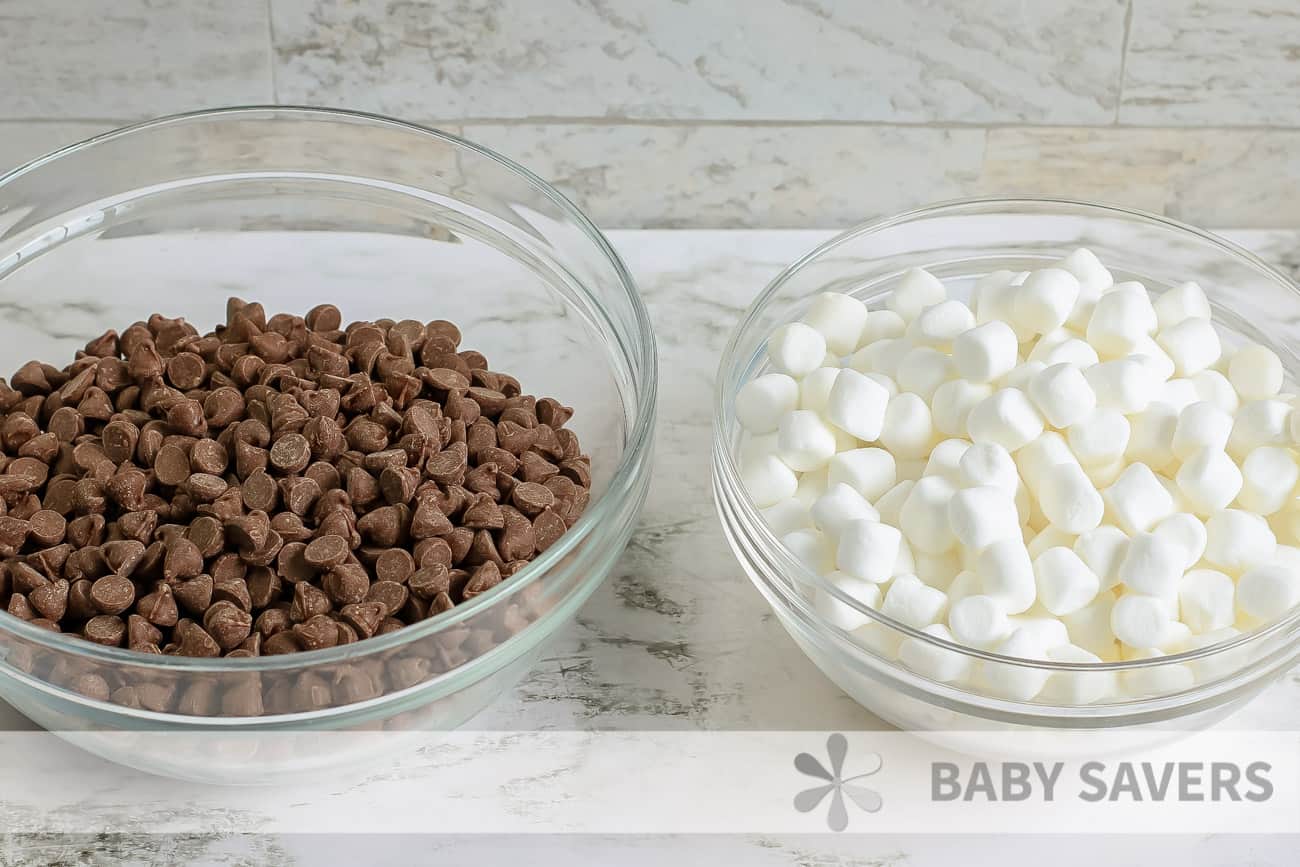 chocolate chips and miniature marshmallows for s'mores dip