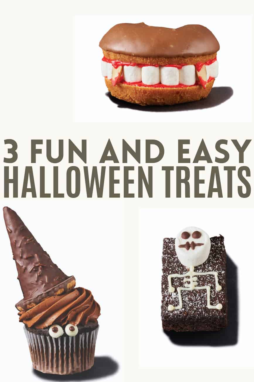 fun and easy halloween treats with donuts, ice cream cones and brownies.