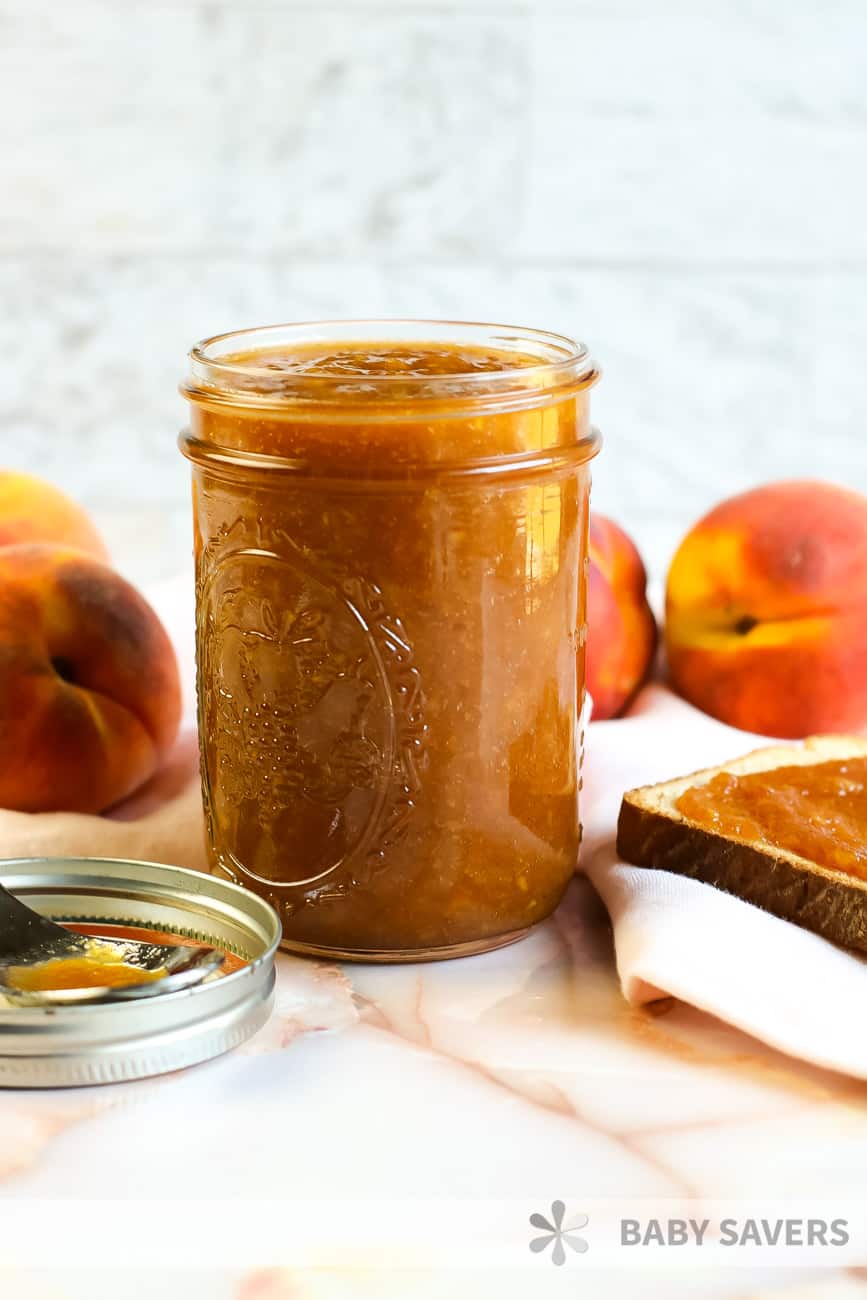 peach butter in a glass jar