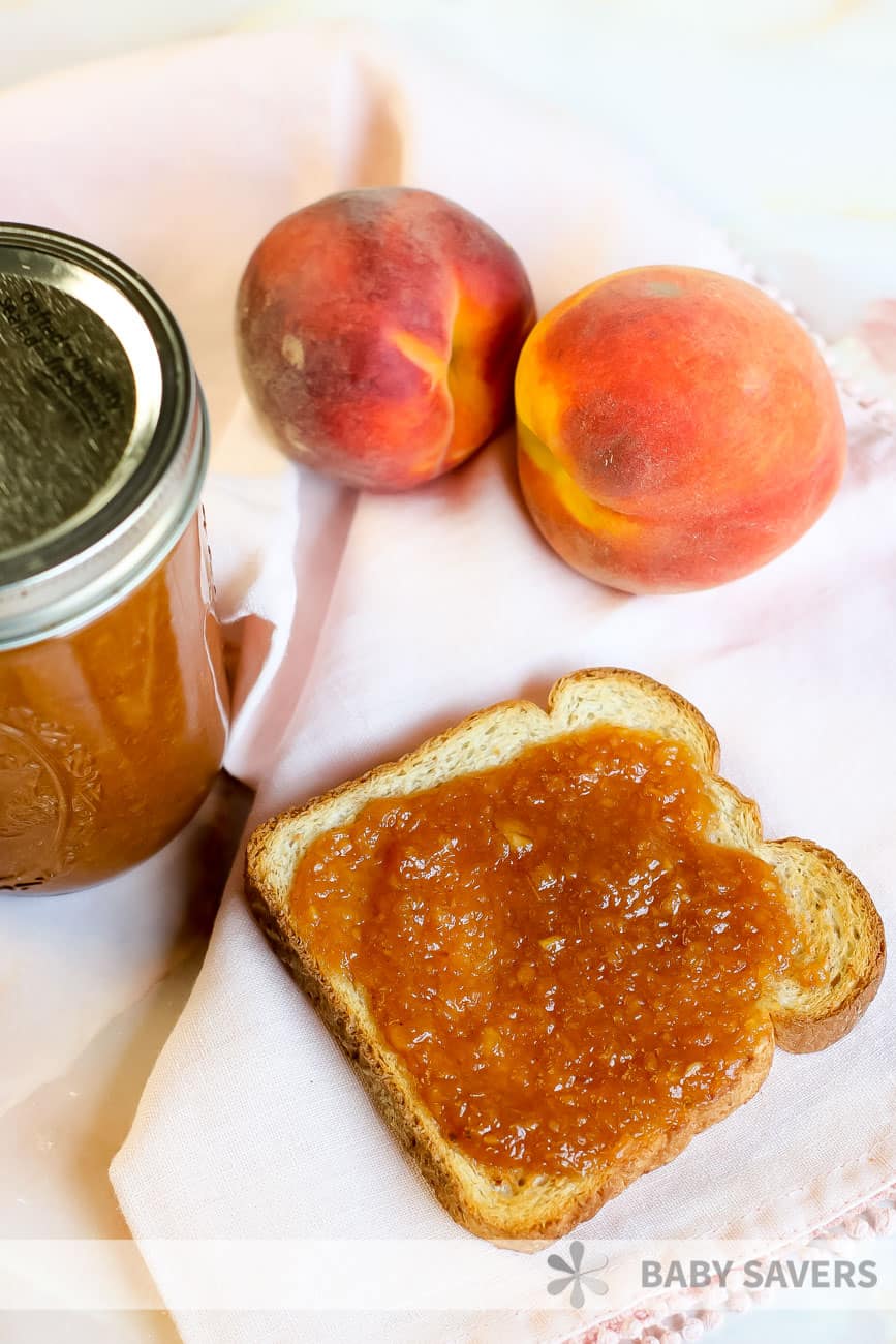 Toast with peach spread on it