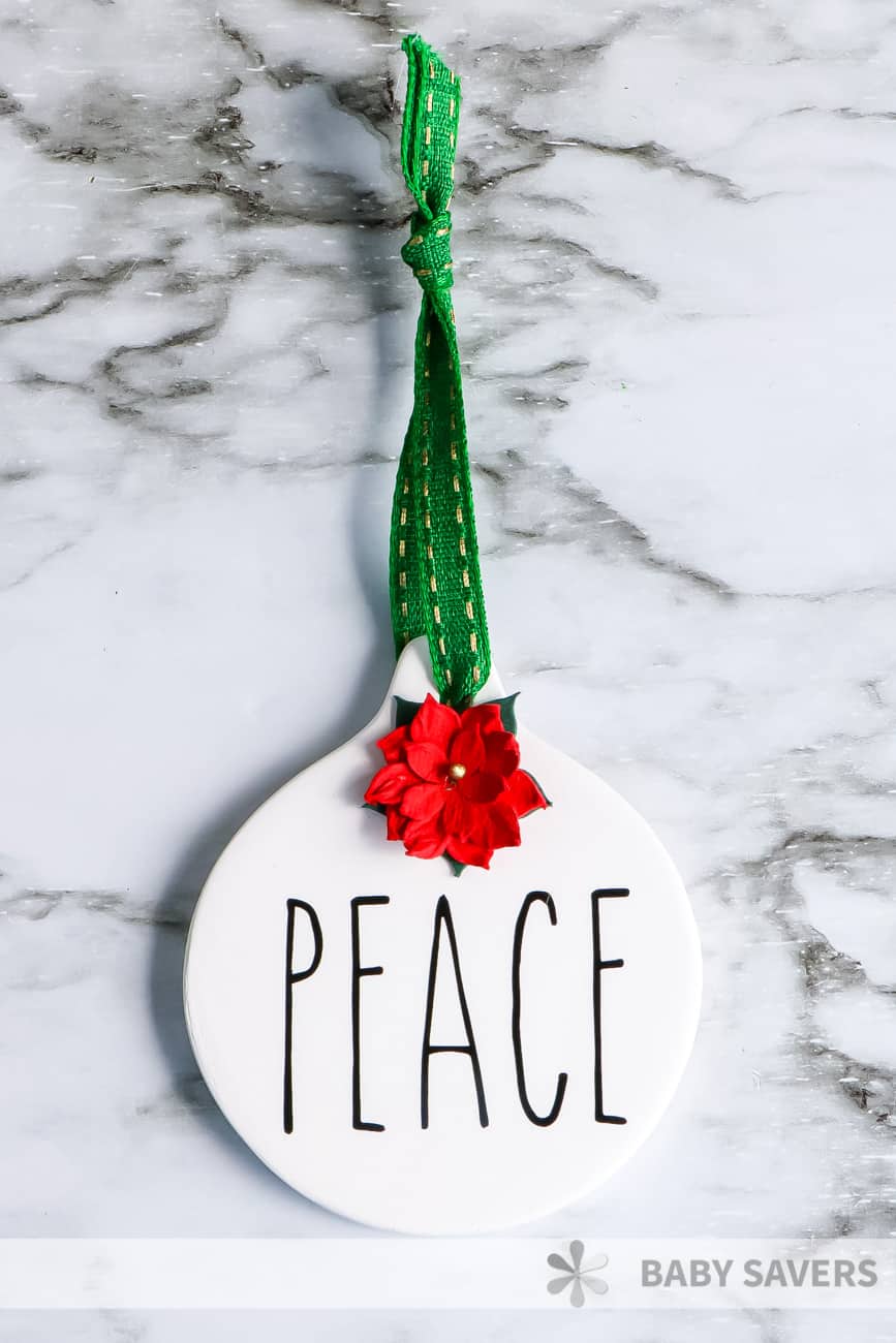 Peace Christmas ornament with Rae  Dunn font