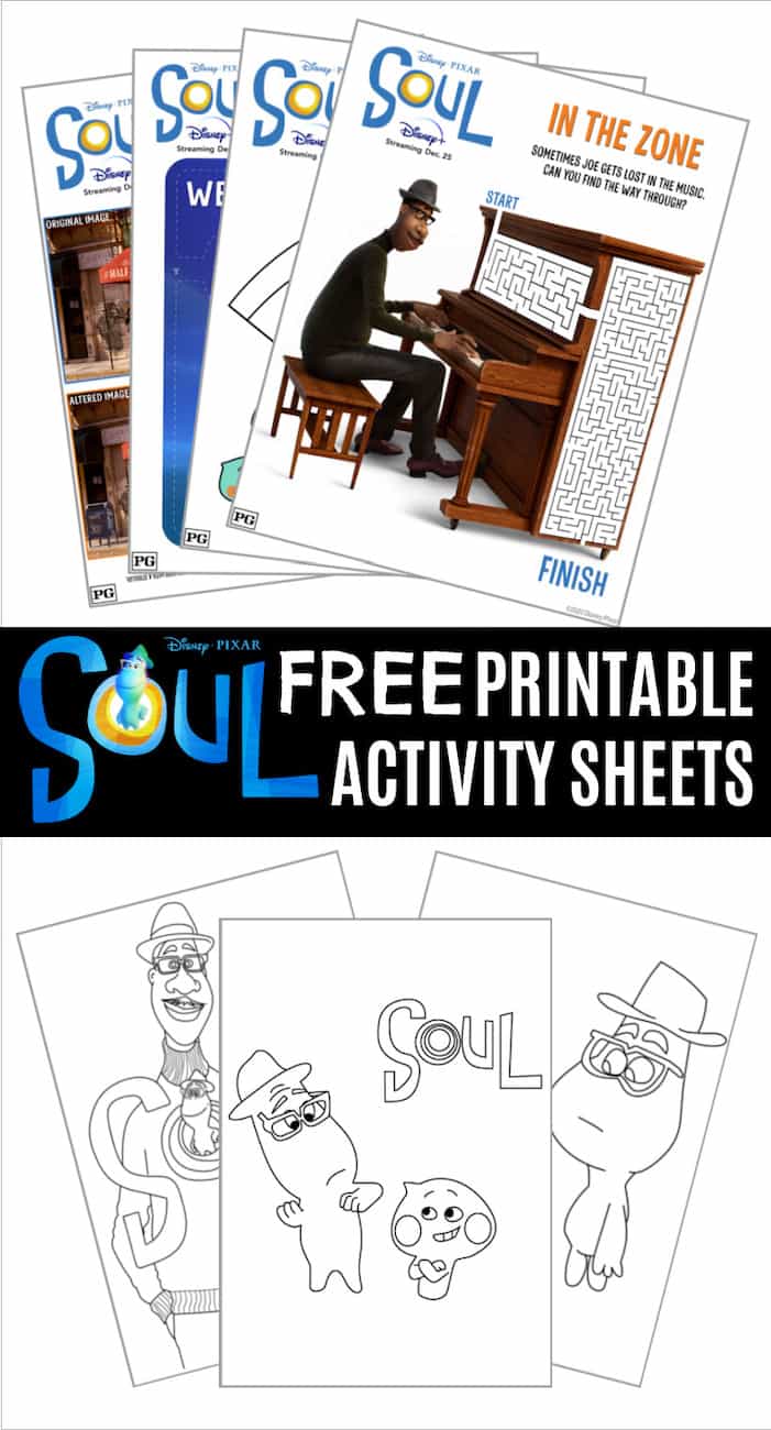 Soul printable activity pages and coloring sheets for Disney Pixar