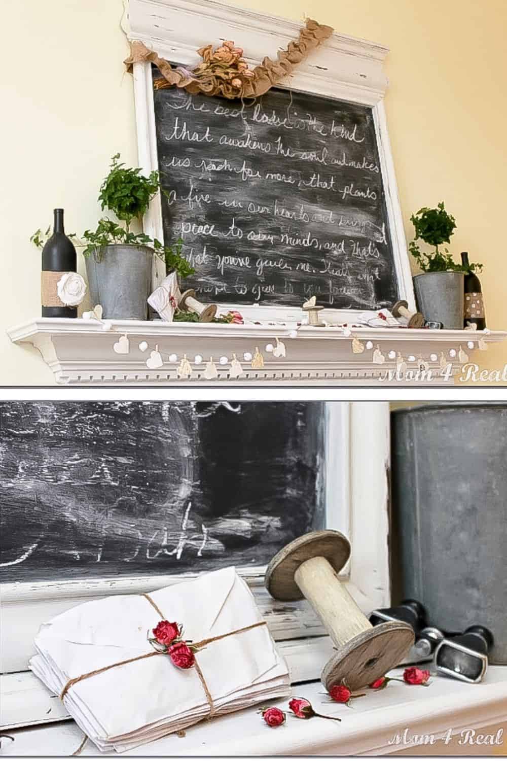 DIY chalkboard mantle home decor