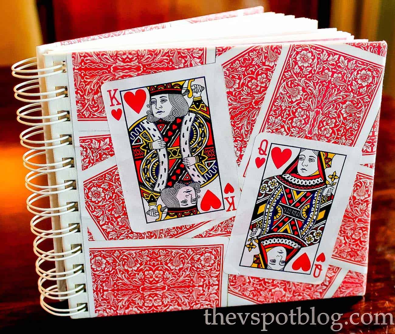 Journal decorated with playing cards for a Valentine's Day DIY gift idea