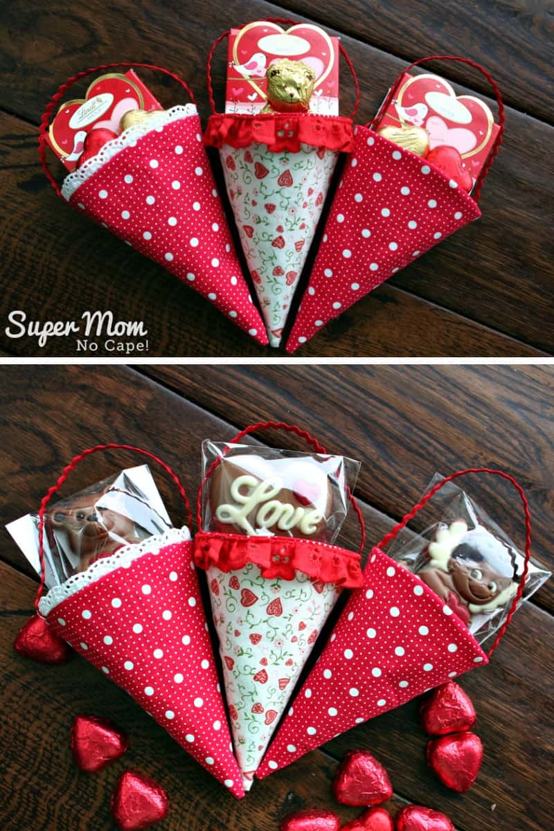 How to make treat cones with valentine fabric