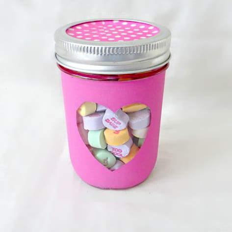 Homemade valentine's day gift - painted jar with heart stencil
