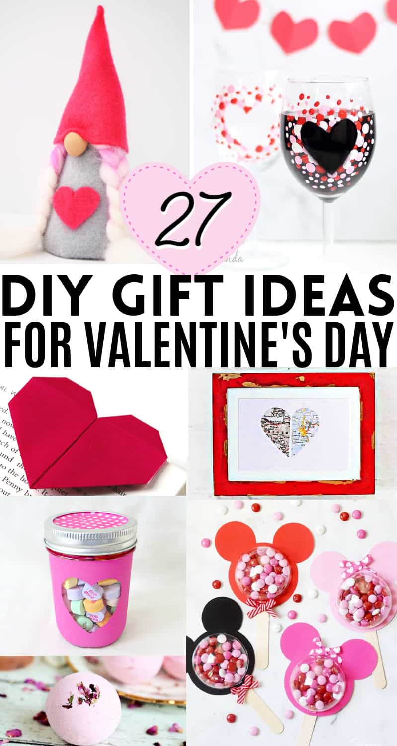 DIY Gift Ideas for Valentines Day collage with pink, red, grey and white homemade gifts