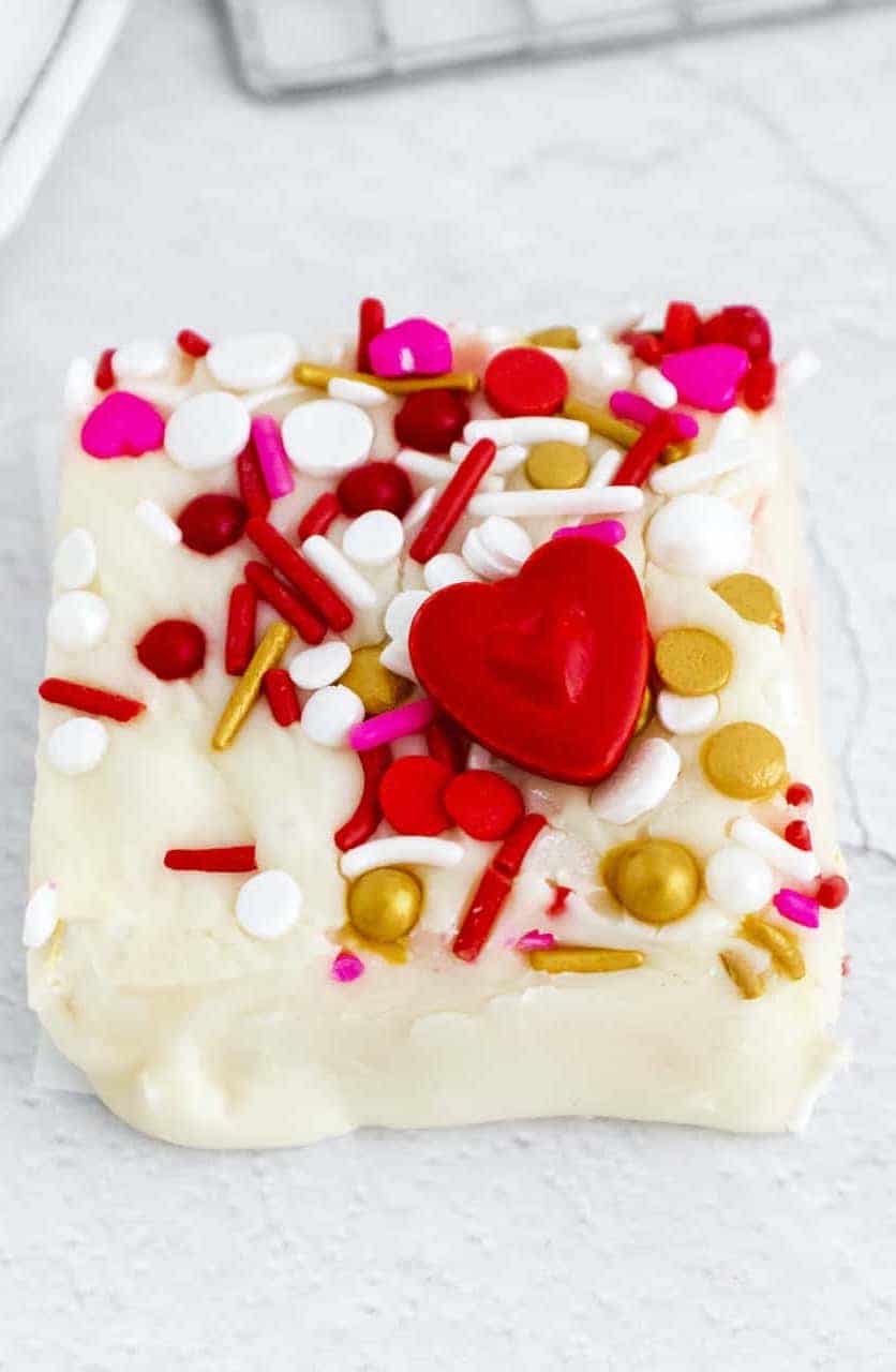 Valentine's Day white chocolate fudge with sprinkles