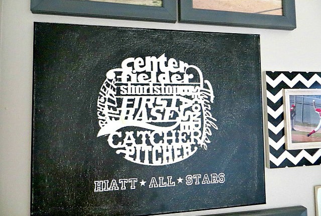 DIY chalkboard sign with baseball theme