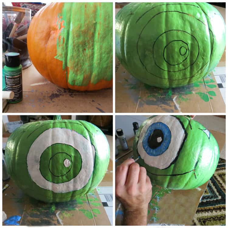 Painting a Mike Wazowski pumpkin for Halloween