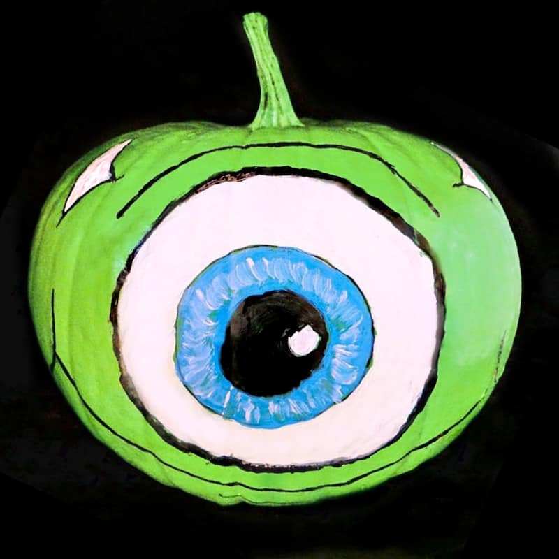 Mike Wazowski pumpkin for Halloween inspired by Monsters Inc and Monsters University