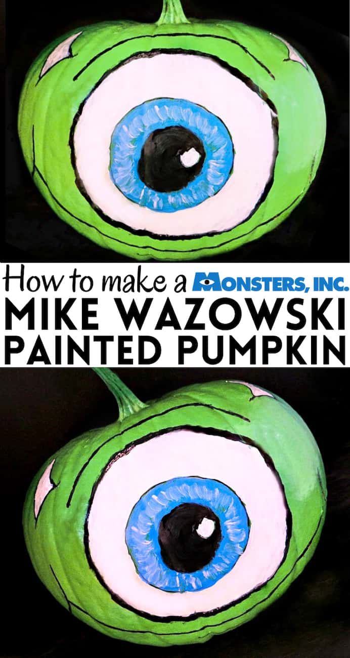 Mike Wazowski pumpkin painted - a Halloween pumpkin painted to look like a monster from Monsters Inc and Monsters University