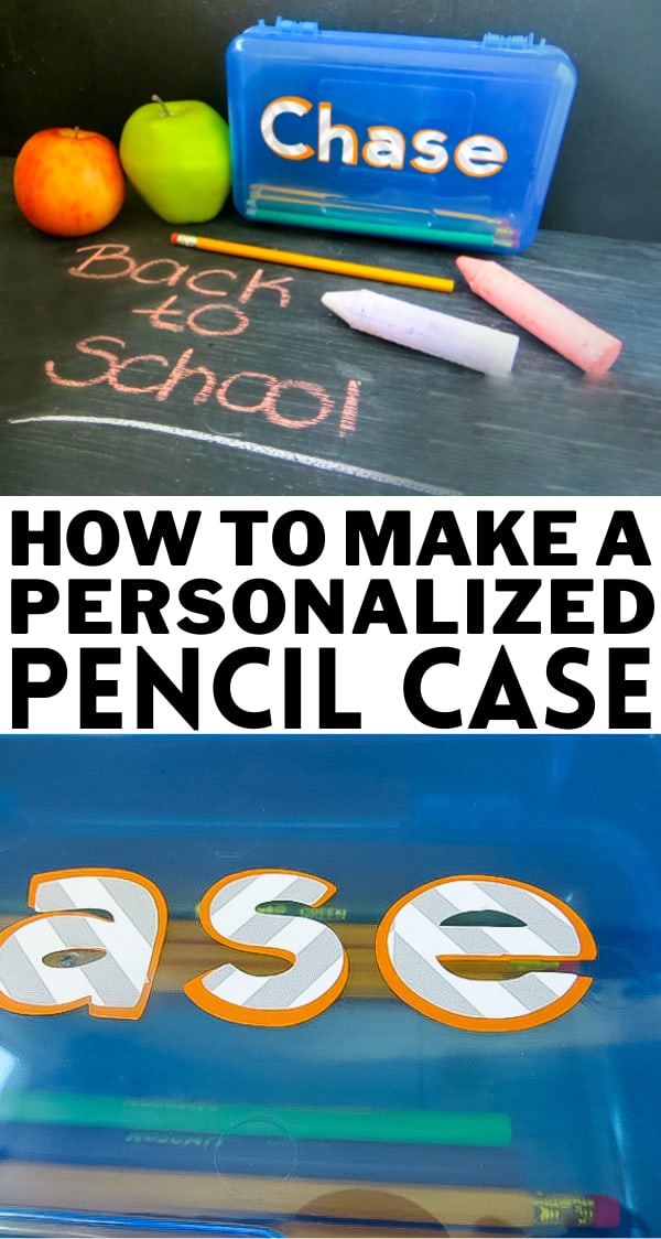 Personalized pencil case with the word Chase cut out of vinyl