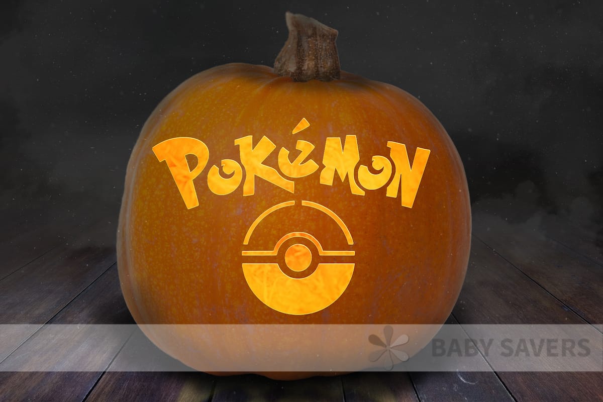 pokemon pumpkin stencil with logo and pokeball