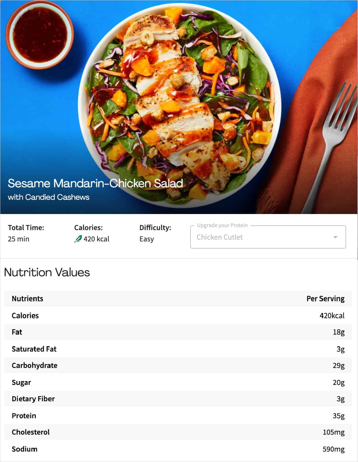 Hello Fresh reviews - image of the sesame mandarin-chicken salad with healthy nutrition info