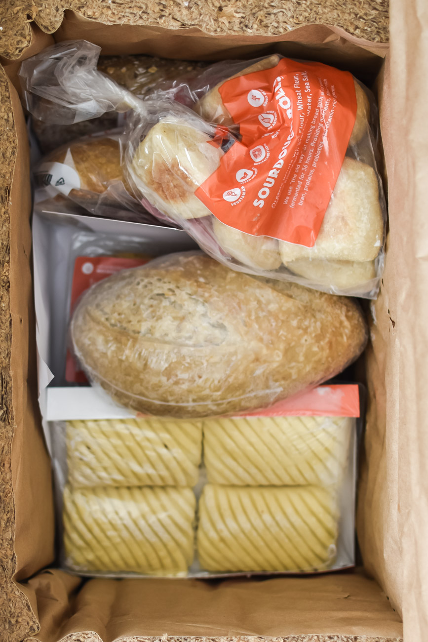 Wildgrain reviews what's in the box with packaged bread, pastries and pasta. 