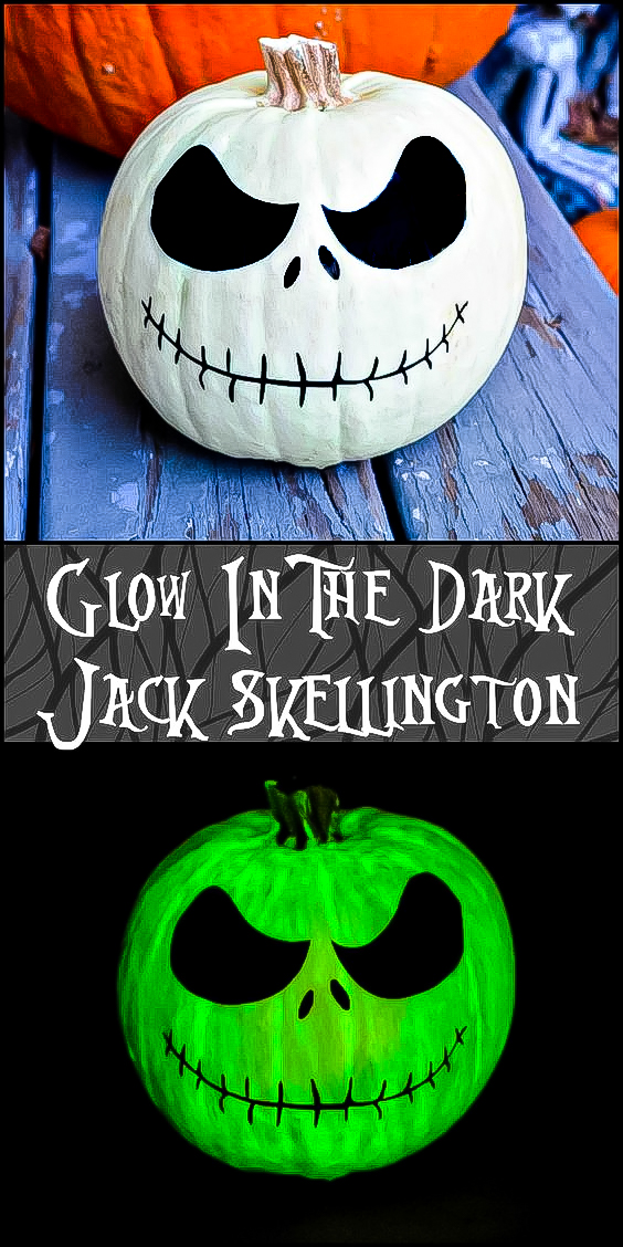 glow in the dark Jack Skellington pumpkin painted