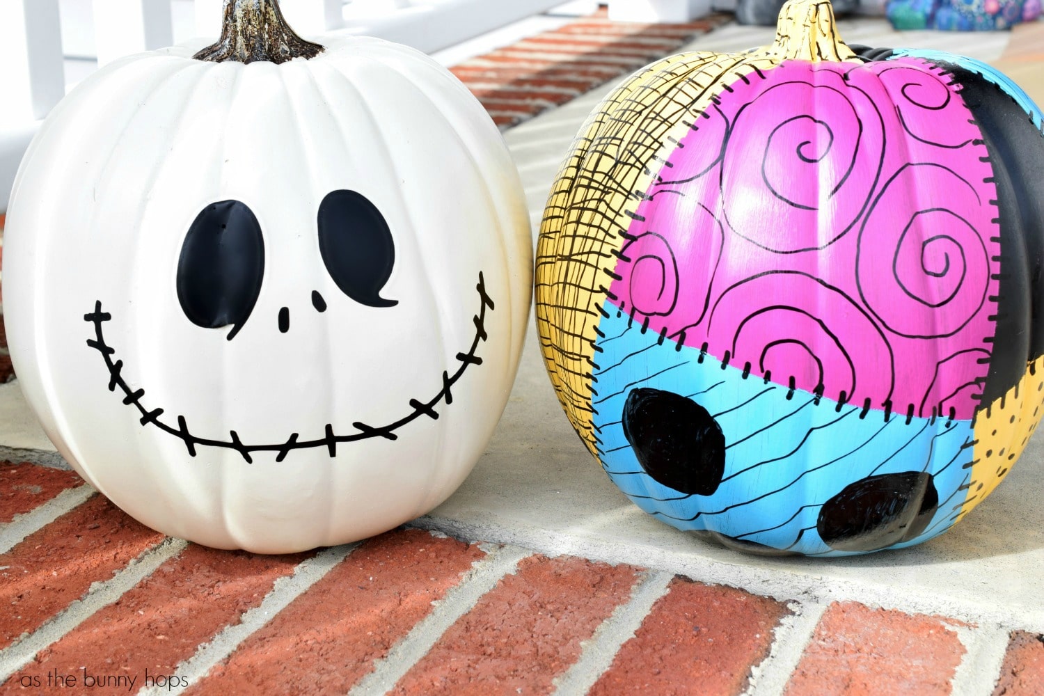 Jack Skellington pumpkin with Sally pumpkin