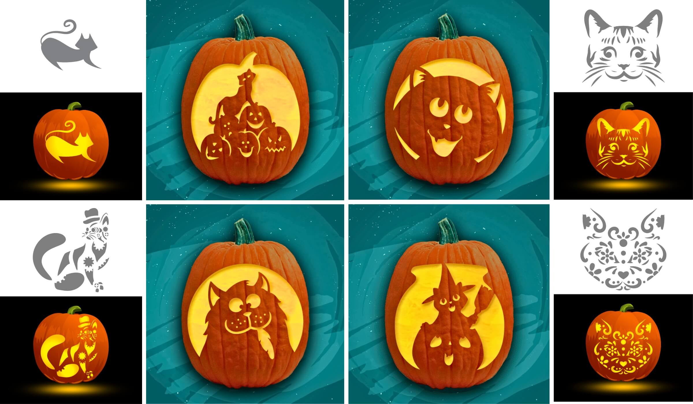 cat pumpkin carving stencils