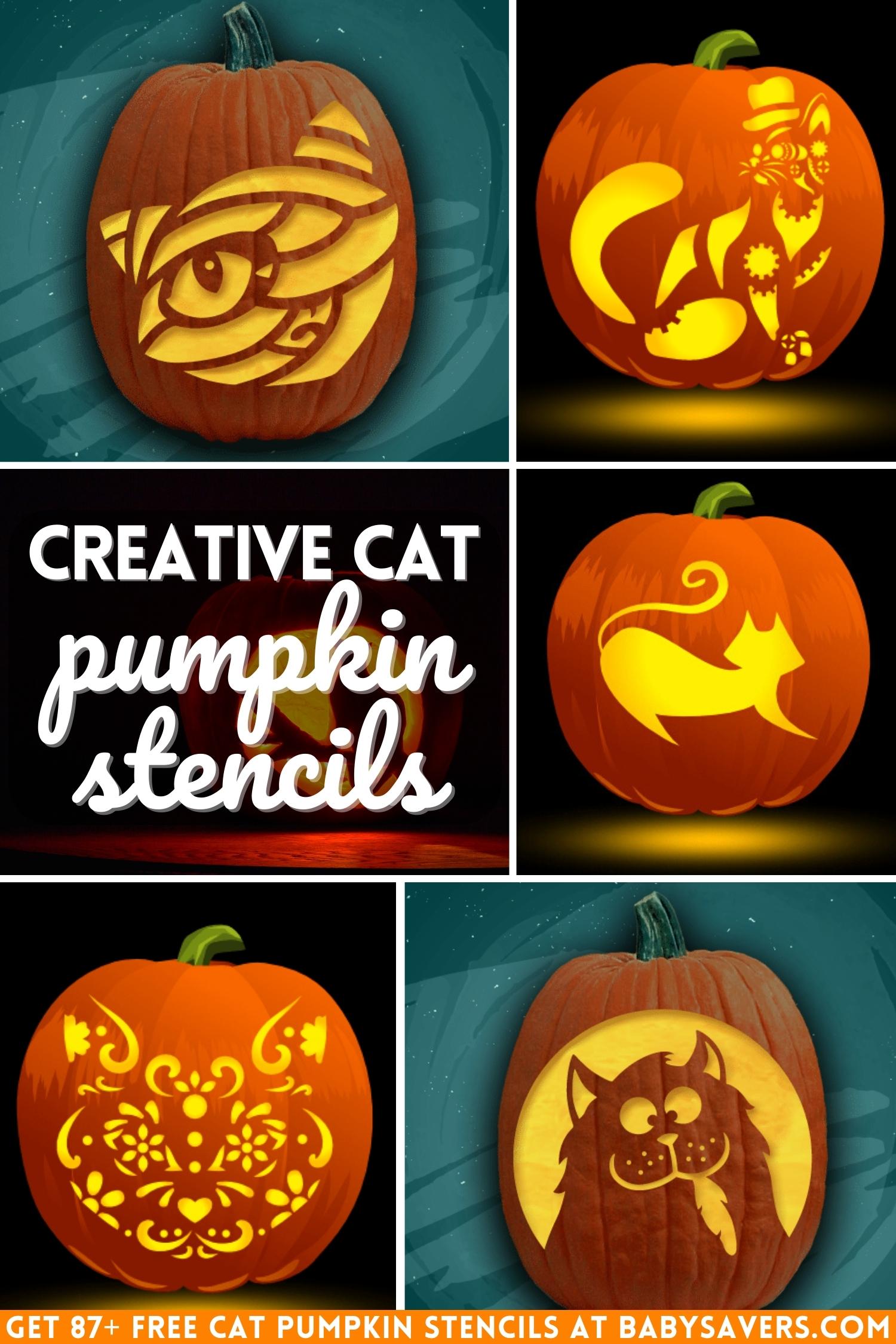 cat pumpkin carving stencils featuring creative designs