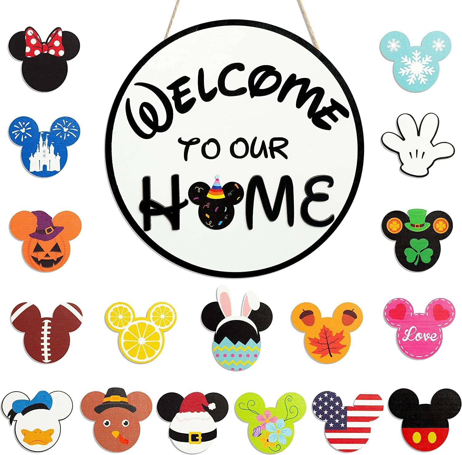 19Pcs Mickey Mouse Interchangeable Seasonal Welcome Sign