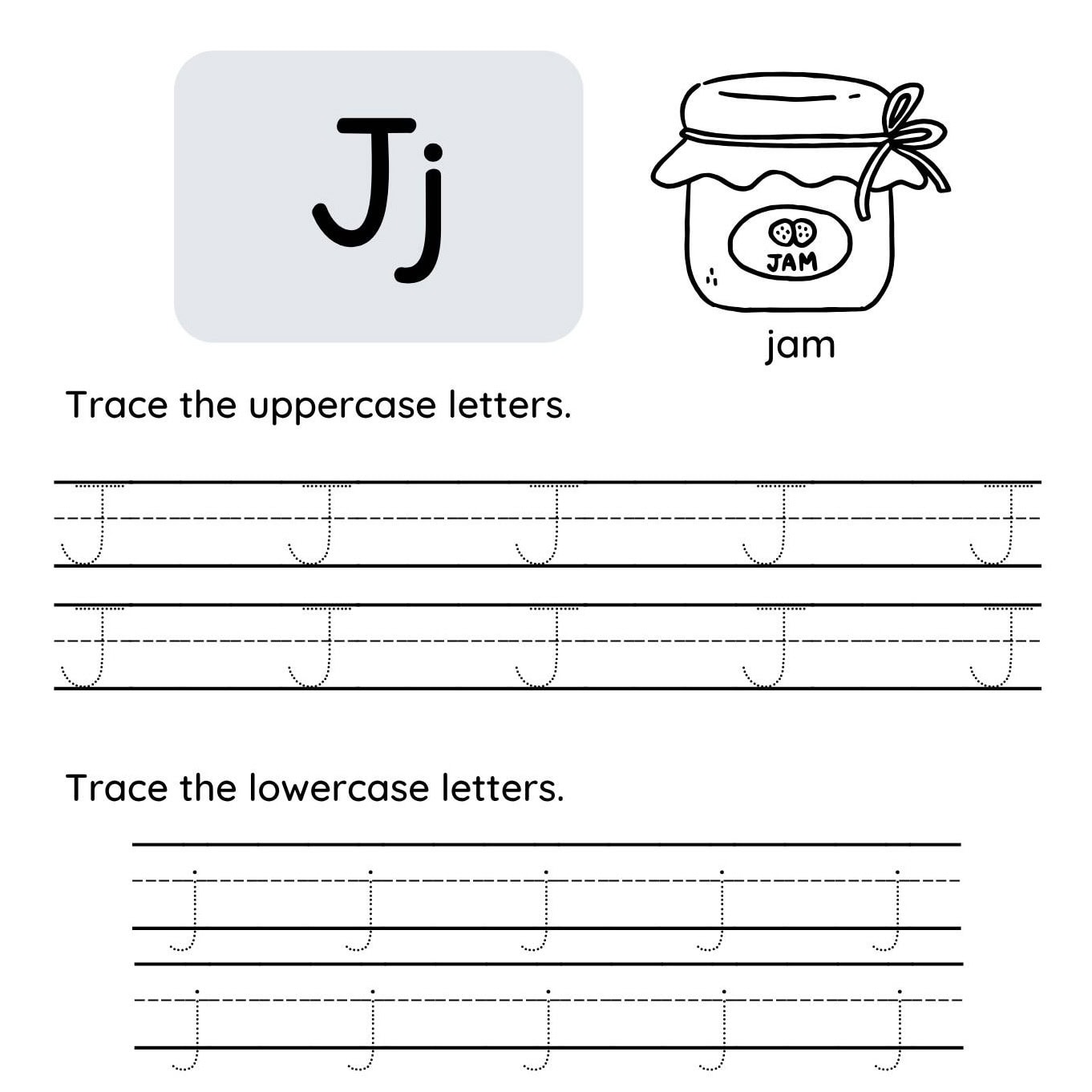 Free Letter J Tracing Worksheet – Uppercase & Lowercase PDF