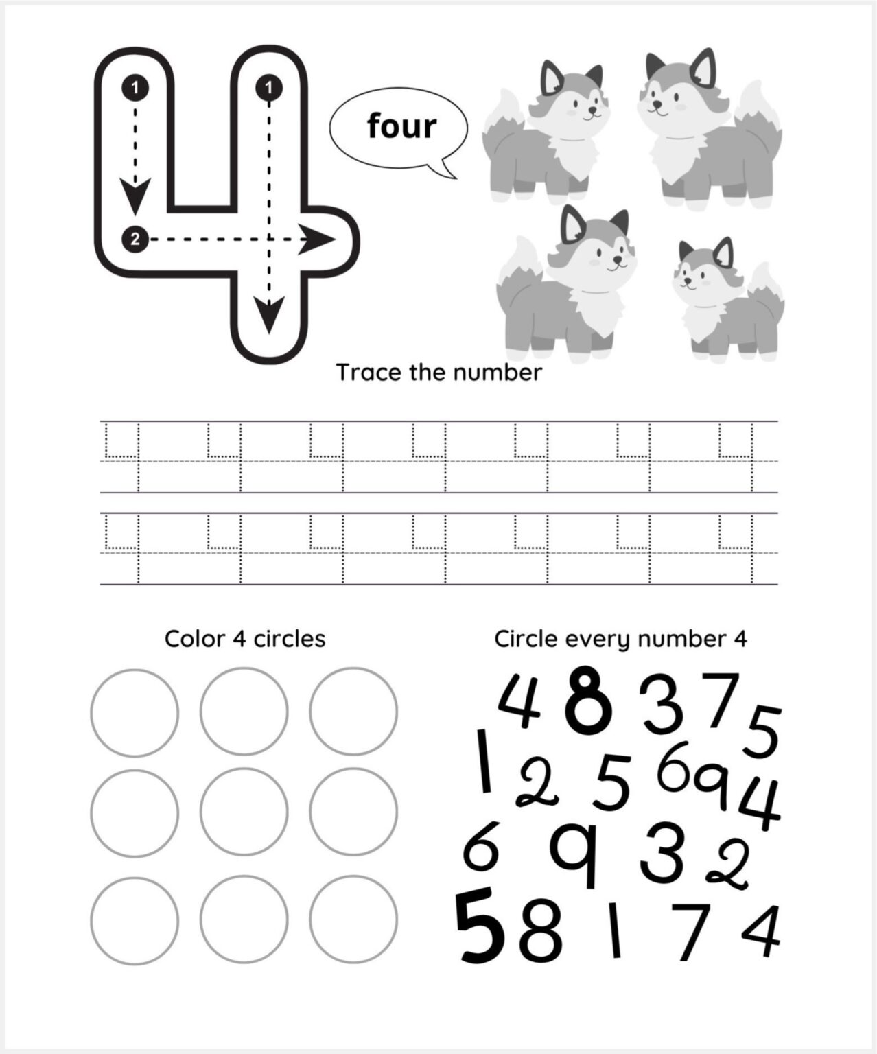 Free Number 4 Tracing Sheet – Printable PDF Worksheet for Kids