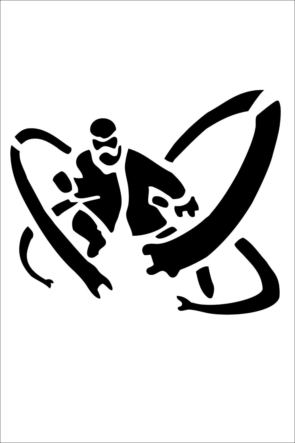 Black abstract stencil art of a person riding a bicycle, with large dynamic shapes suggesting motion, all on a white background—perfect as a free printable for those seeking inspiration or unique Spider-Man templates alongside classic Spiderman pumpkin stencils.