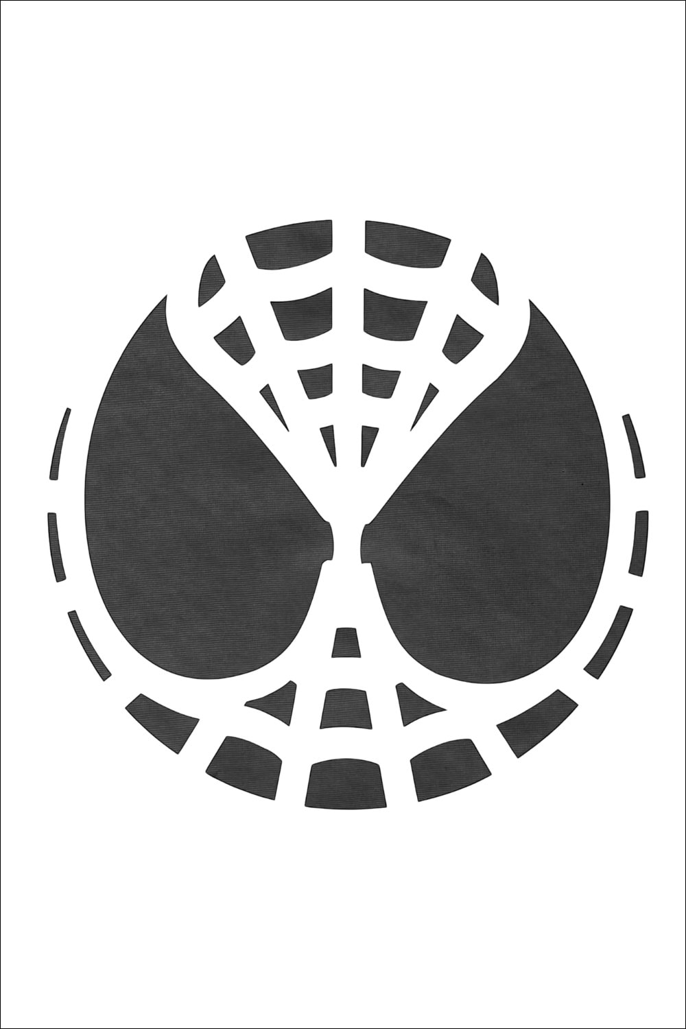 Stylized black graphic of a spiderweb and two large, pointed eye shapes on a white background, resembling Spider-Man’s mask in an abstract form—perfect for those seeking free printable Spider-Man templates or creative Spiderman pumpkin stencils.