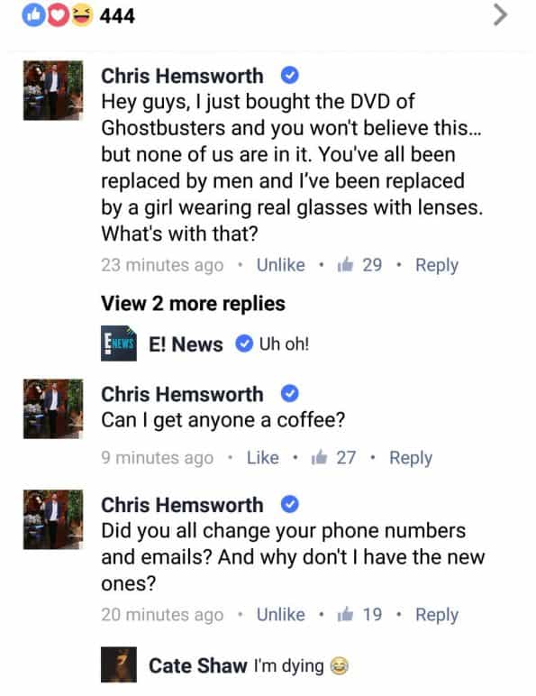 Ghostbusters Chris Hemsworth Questions