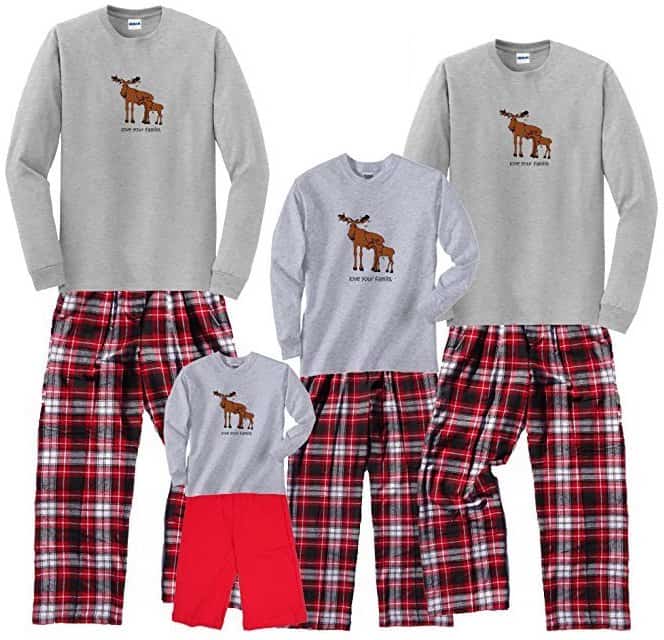 Moose in Lights Plaid Family Pajamas