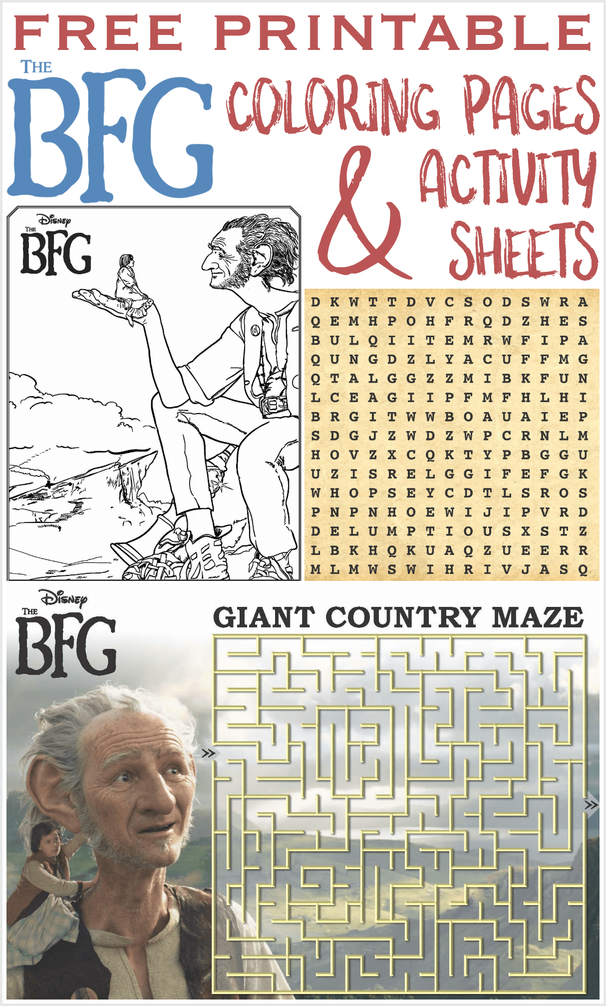 The BFG printable coloring pages activity sheets