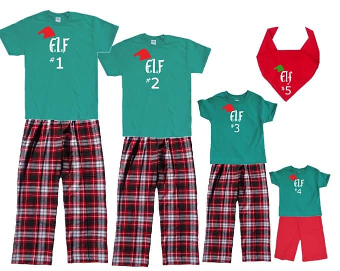 Numbered Family of Elves Christmas Plaid Family Pajamas