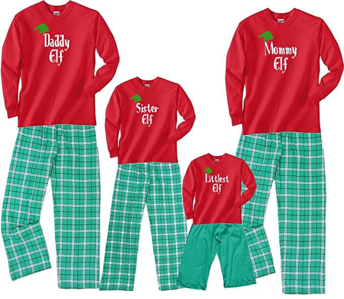 Personalized Family of Elves Plaid Family Pajamas