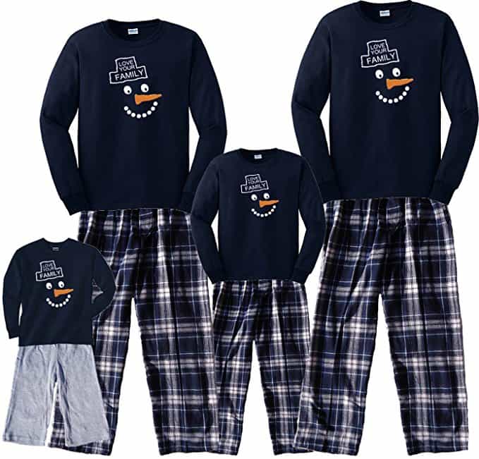 Happy Snowman Navy Plaid Family PJ set