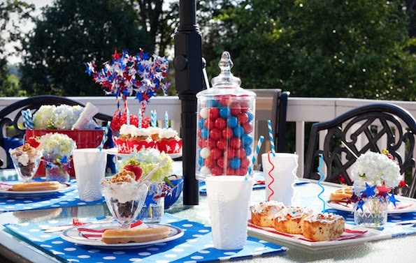 red white and blue gumballs jar